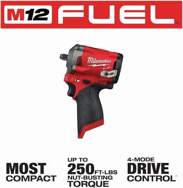 Alt view image 3 of 7 - MILWAUKEE M12 Fuel Stubby 3/8" Impact Wrench (Bare Tool)