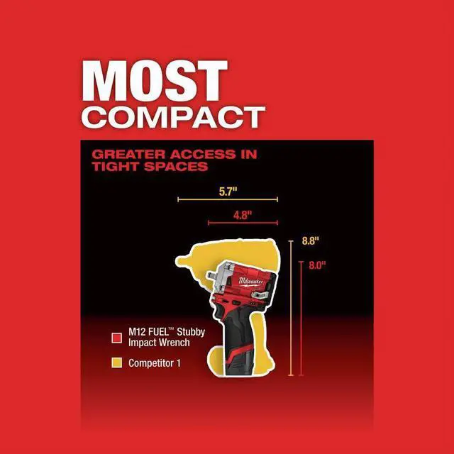 Alt view image 4 of 7 - MILWAUKEE M12 Fuel Stubby 3/8" Impact Wrench (Bare Tool)