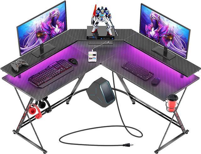 63'' L Shaped Gaming Desk with LED Lights & Power Strips