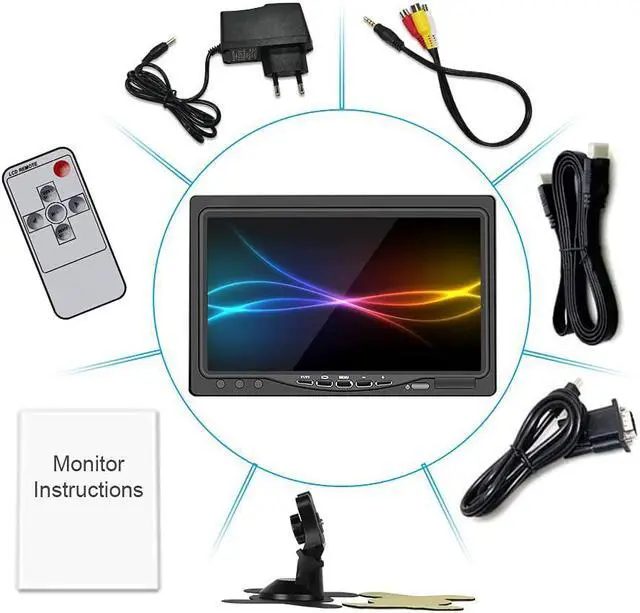 Alt view image 7 of 7 - 7 inch Portable Small HDMI Monitor HD 1080P VGA Monitor,Small LCD HDMI Monitor Mini Screen 1024x600,HDMI/VGA/AV Input Mini Monitor,with Speakers Earphone Jack for Car Home Office Security
