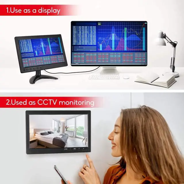 Alt view image 4 of 7 - 10.1 inch CCTV HDMI Monitors 1280X800 IPS Color Screen Home Security Monitor with AV/VGA/BNC/HDMI Input Built-in Speaker for Raspberry Pi