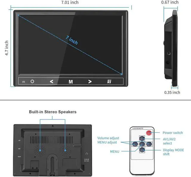 Alt view image 4 of 7 - 7 inch Small HDMI Monitor, 1024x600 Resolution Small 1080P Portable IPS Monitor with Remote Control with Built-in Dual Speakers HDMI VGA Input for Gaming CCTV Raspberry Pi PC (7 inch IPS)