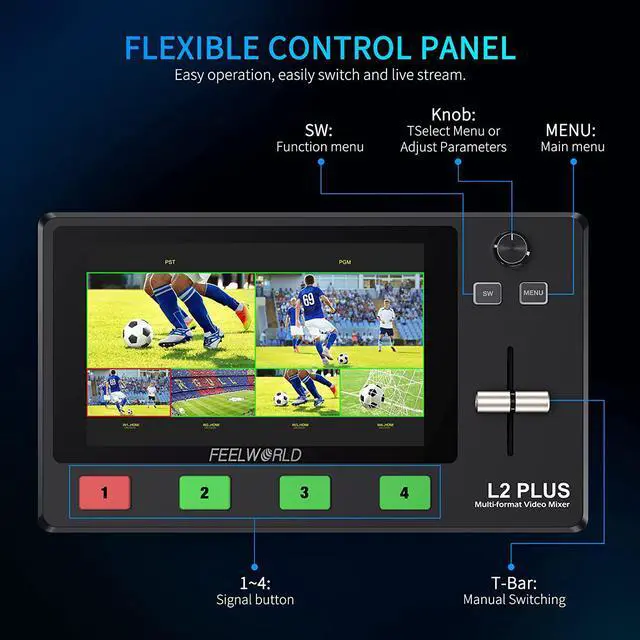 Alt view image 5 of 7 - L2 Plus Multi Camera Video Mixer Switcher with 5.5 inch LCD Touch Screen PTZ Controller Chroma Key 4 HDMI Inputs USB3.0 Output Format Real Time Production Live Streaming Built in Cooler