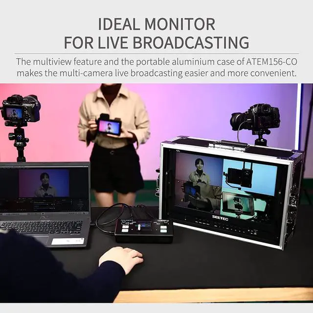 Alt view image 6 of 7 - 15.6 Inch Live Streaming Carry-on Broadcast Director Monitor with 4 HDMI Input Output Quad Split Display for ATEM Mini Video Switcher Mixer Pro Studio Television Production