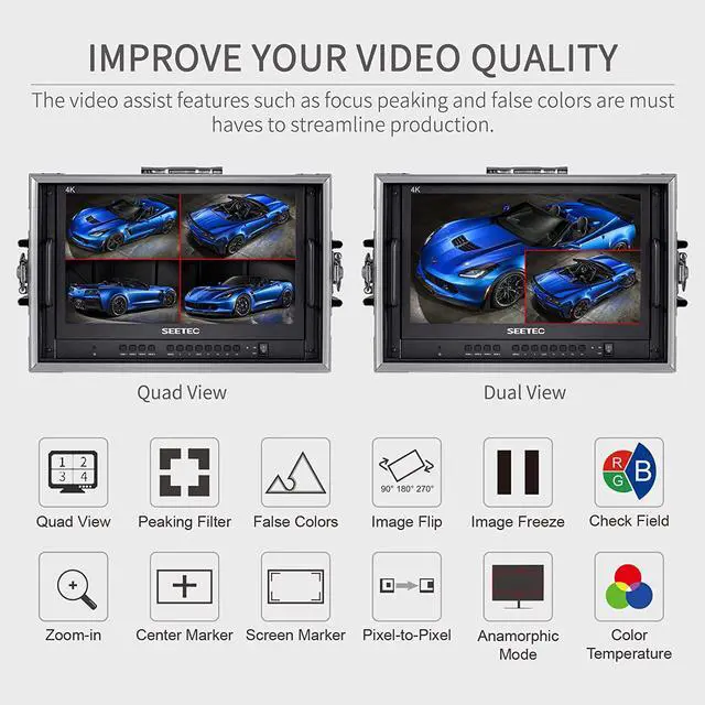 Alt view image 4 of 7 - 15.6 Inch Live Streaming Carry-on Broadcast Director Monitor with 4 HDMI Input Output Quad Split Display for ATEM Mini Video Switcher Mixer Pro Studio Television Production