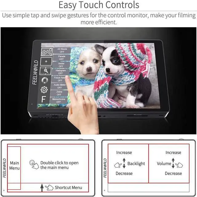 Alt view image 2 of 7 - F7 PRO 7 Inch Touch Screen DSLR Camera Field Monitor with 3D Lut HDR Waveform F970 External Power Install Kit 1920x1200 4K 60Hz HDMI Input Output 8.4V DC Output 5V Type-c Input Mini Hot Shoe