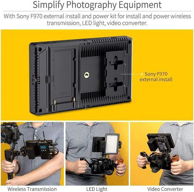 Alt view image 4 of 7 - F7 PRO 7 Inch Touch Screen DSLR Camera Field Monitor with 3D Lut HDR Waveform F970 External Power Install Kit 1920x1200 4K 60Hz HDMI Input Output 8.4V DC Output 5V Type-c Input Mini Hot Shoe