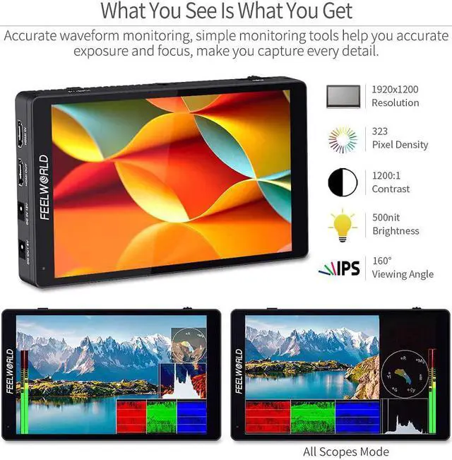 Alt view image 5 of 7 - F7 PRO 7 Inch Touch Screen DSLR Camera Field Monitor with 3D Lut HDR Waveform F970 External Power Install Kit 1920x1200 4K 60Hz HDMI Input Output 8.4V DC Output 5V Type-c Input Mini Hot Shoe