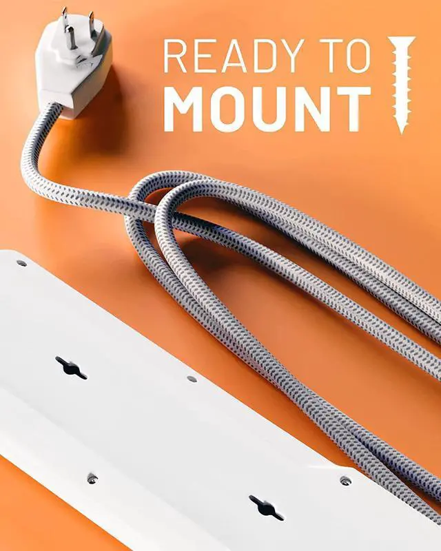 Alt view image 6 of 7 - ECHOGEAR Surge Protector Power Strip with USB-A & USB-C Ports - Low Profile Design with Braided 6' Cord, Flat Plug & 2160 Joules of Multi Outlet Surge Protection - White