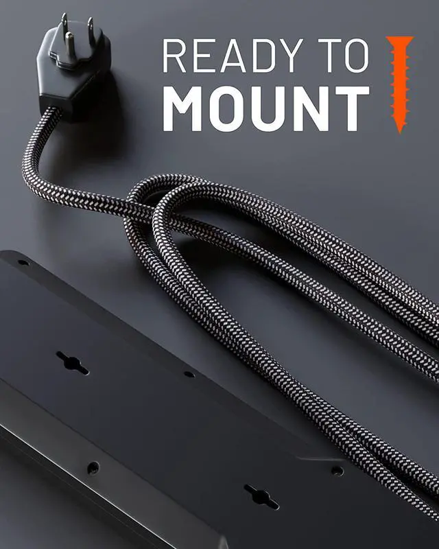 Alt view image 6 of 7 - ECHOGEAR Surge Protector Power Strip with USB-A & USB-C Ports - Low Profile Design with Braided 6' Cord, Flat Plug & 2160 Joules of Multi Outlet Surge Protection - Black