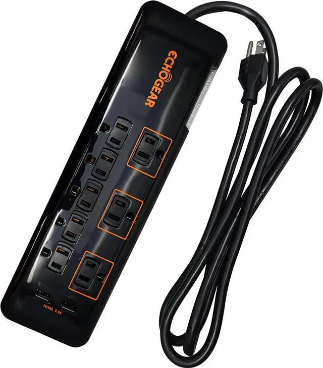 Main image of ECHOGEAR Low Profile Surge Protector Power Strip with 8 Outlets & 2 USB Ports - Best Surge Suppressor with 2160 Joules of Protection - Slim Black Profile is Easy to Store & Wall Mountable