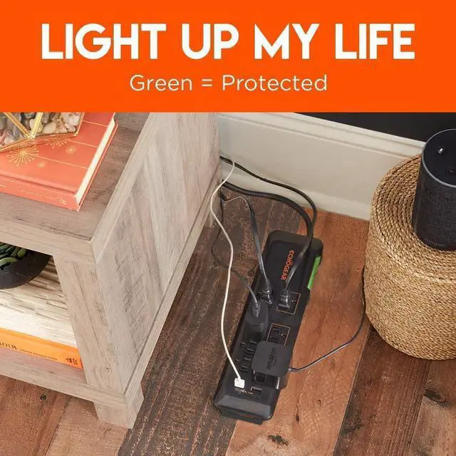 Alt view image 5 of 6 - ECHOGEAR Low Profile Surge Protector Power Strip with 8 Outlets & 2 USB Ports - Best Surge Suppressor with 2160 Joules of Protection - Slim Black Profile is Easy to Store & Wall Mountable
