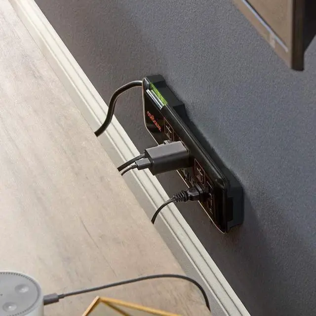 Alt view image 6 of 6 - ECHOGEAR Low Profile Surge Protector Power Strip with 8 Outlets & 2 USB Ports - Best Surge Suppressor with 2160 Joules of Protection - Slim Black Profile is Easy to Store & Wall Mountable