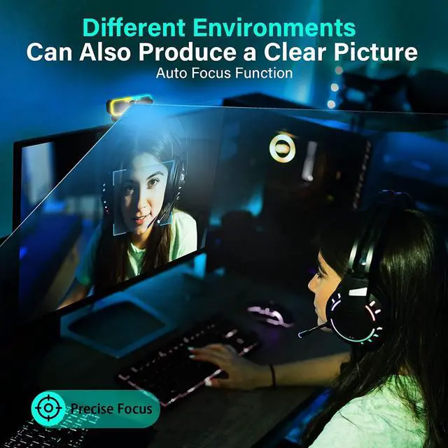 Alt view image 3 of 7 - Gaming Webcam HD 1080p Webcam with Light, Streaming Webcam for Gaming, Webcam with Microphone for PC Laptop Desktop, Full HD Camera