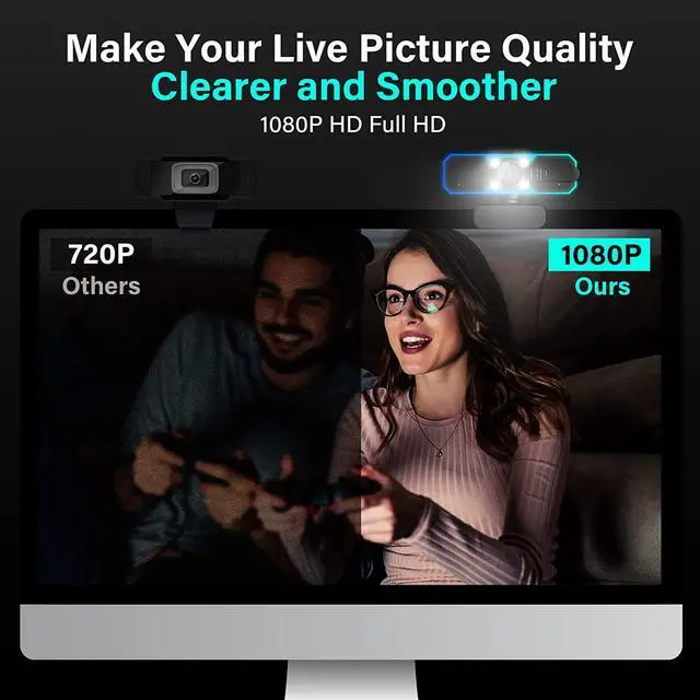 Alt view image 2 of 7 - Gaming Webcam HD 1080p Webcam with Light, Streaming Webcam for Gaming, Webcam with Microphone for PC Laptop Desktop, Full HD Camera
