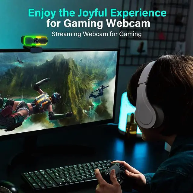 Alt view image 6 of 7 - Gaming Webcam HD 1080p Webcam with Light, Streaming Webcam for Gaming, Webcam with Microphone for PC Laptop Desktop, Full HD Camera