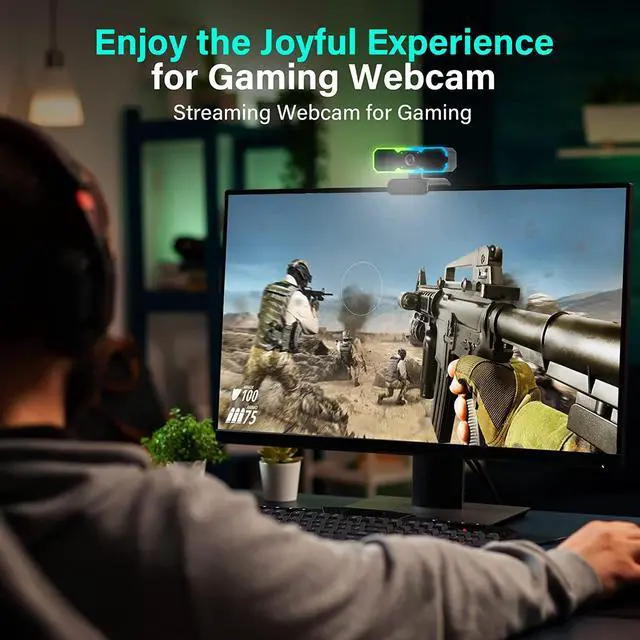 Alt view image 7 of 7 - Gaming Webcam HD 1080p Webcam with Light, Streaming Webcam for Gaming, Webcam with Microphone for PC Laptop Desktop, Full HD Camera