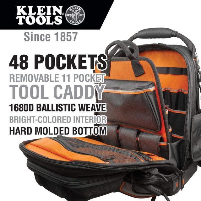 Alt view image 2 of 6 - Tool Bag Backpack, Durable Electrician Backpack with 48 Pockets for Hand Tools, Waterproof Bottom, Removable Tool Carrier