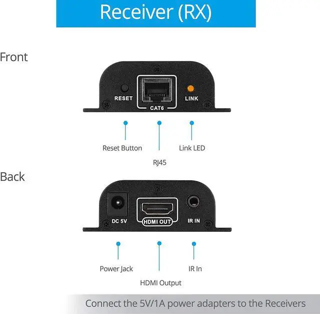 Alt view image 5 of 7 - 1080p 1x8 8 Port HDMI Extender Splitter Over CAT6/CAT6a/CAT7 Ethernet Cable with an HDMI Loopout & IR Extension (1 in 8 Out)  Up to 40m (130ft) at 1080p 60Hz (HDMIExt8P)