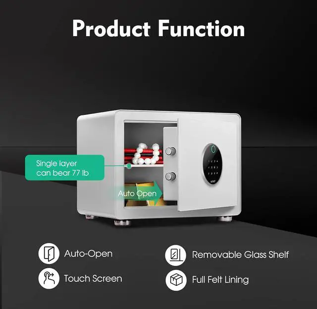 Alt view image 5 of 6 - Modern Minimalism Design Biometric Fingerprint Touch Screen Safe, Auto-Open Safe Box with Digital Virtual Password,Safety Steel Household Home Safes,Suitable for Wardrobe,Bedroom,Home,Office,Hotel, Ha