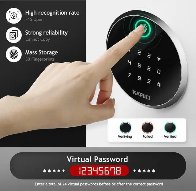 Alt view image 2 of 6 - Modern Minimalism Design Biometric Fingerprint Touch Screen Safe, Auto-Open Safe Box with Digital Virtual Password,Safety Steel Household Home Safes,Suitable for Wardrobe,Bedroom,Home,Office,Hotel, Ha