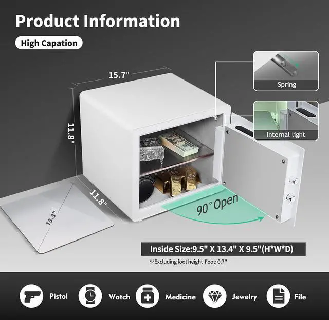 Alt view image 4 of 6 - Modern Minimalism Design Biometric Fingerprint Touch Screen Safe, Auto-Open Safe Box with Digital Virtual Password,Safety Steel Household Home Safes,Suitable for Wardrobe,Bedroom,Home,Office,Hotel, Ha