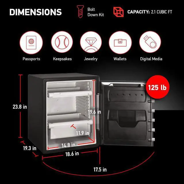 Alt view image 6 of 6 - SentrySafe Fireproof Waterproof Safe with Dial Combination, 2.05 Cubic Feet, Black