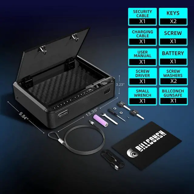 Alt view image 7 of 7 - Gun Safe - Biometric Gun Safe for 2 Pistols with Fingerprint/Full-digital Keypad/Key/Smartphone Lock, Quick-Access Pistol Safe for Beside Nightstand Handgun Safe with LCD/Voice Guide