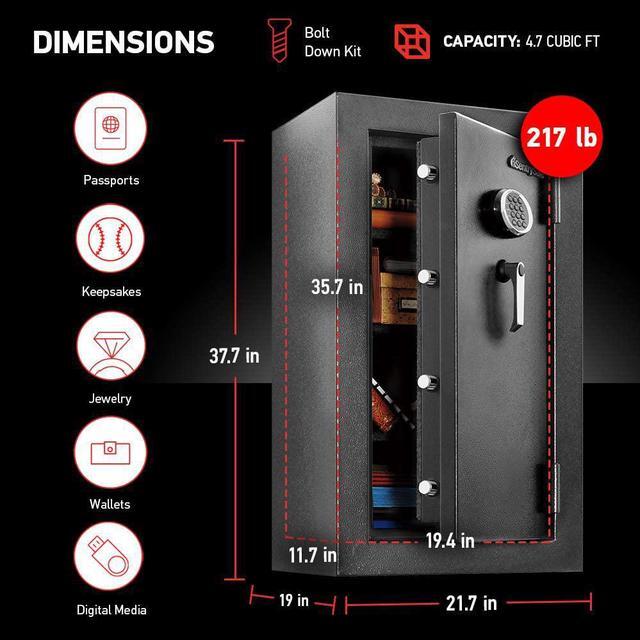 Alt view image 6 of 6 - SentrySafe Fireproof Waterproof Safe with Digital Keypad, 4.71 Cubic Feet , Black