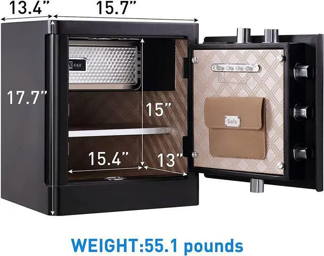 Alt view image 2 of 7 - Fingerprint Safe Box 2.16 Cubic Feet with Separate Lock Box and Bottom Compartment, Touch Screen Keypad Security Box with Induction Light and Leather Key Card Pouch