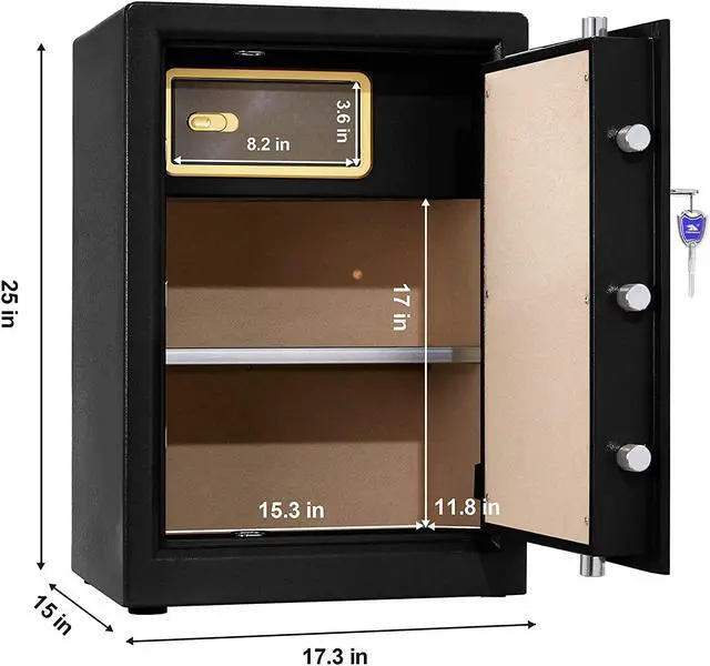 Alt view image 2 of 7 - Safe Box,Home Safe,Large Security Box with Double Safety Key Lock and Password for Money and Document,3.7 Cubic Black