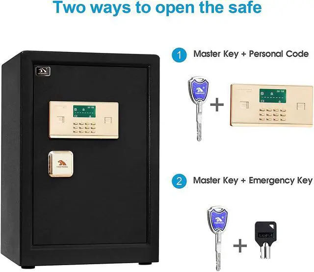 Alt view image 5 of 7 - Safe Box,Home Safe,Large Security Box with Double Safety Key Lock and Password for Money and Document,3.7 Cubic Black