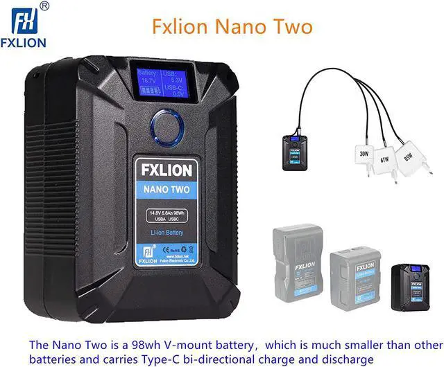 Alt view image 4 of 6 - Fxlion Nano Two 98WH Tiny V-Mount/V-Lock Battery with Type-C, D-tap, USB A, Micro USB