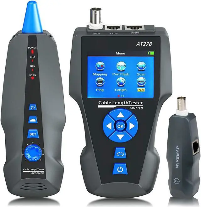 Main image of Network Cable Tester,AT278 TDR Multi-functional LCD Tracker For RJ45, RJ11, BNC, Metal Cable,PING/POE