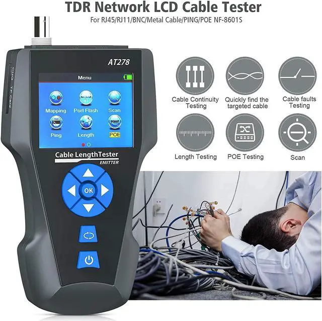 Alt view image 2 of 7 - Network Cable Tester,AT278 TDR Multi-functional LCD Tracker For RJ45, RJ11, BNC, Metal Cable,PING/POE
