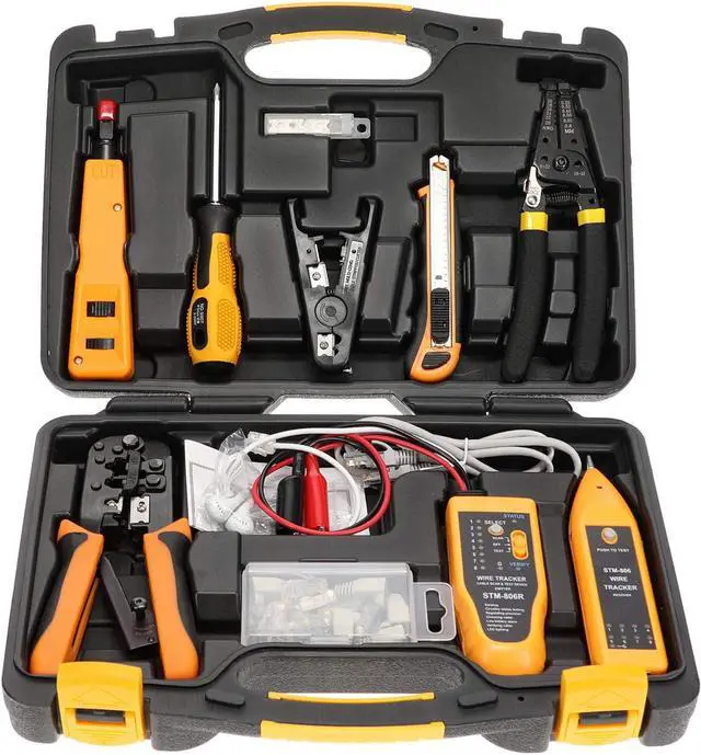 Main image of Professional Network Tool Kit 15 In 1 - RJ45 Crimper Tool Cat 5 Cat6 Cable Tester, Gauge Wire Stripper Cutting Twisting Tool, Ethernet Punch Down Tool, Screwdriver, Knife