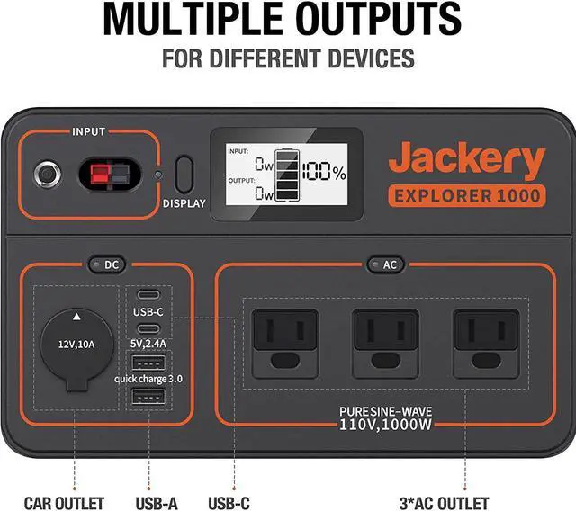Alt view image 2 of 5 - Solar Generator 1000, Explorer 1000 and 2X SolarSaga 100W with 3x110V/1000W AC Outlets, Solar Mobile Lithium Battery Pack for Outdoor RV/Van Camping, Emergency