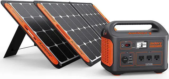 Main image of Solar Generator 1000, Explorer 1000 and 2X SolarSaga 100W with 3x110V/1000W AC Outlets, Solar Mobile Lithium Battery Pack for Outdoor RV/Van Camping, Emergency