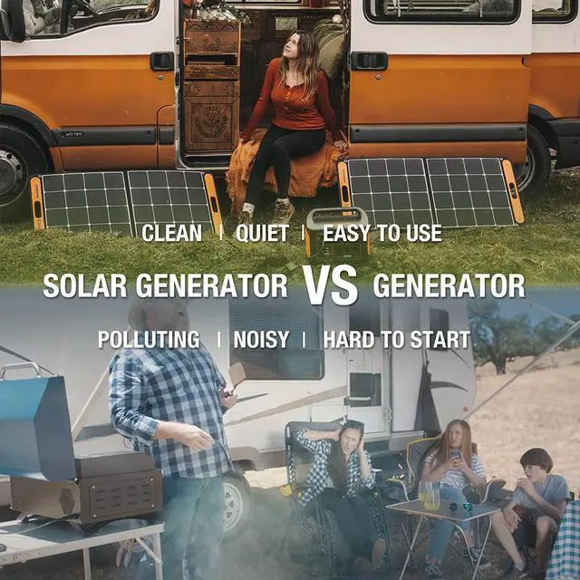 Alt view image 5 of 5 - Solar Generator 1000, Explorer 1000 and 2X SolarSaga 100W with 3x110V/1000W AC Outlets, Solar Mobile Lithium Battery Pack for Outdoor RV/Van Camping, Emergency