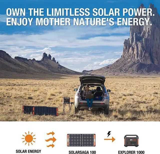 Alt view image 3 of 5 - Solar Generator 1000, Explorer 1000 and 2X SolarSaga 100W with 3x110V/1000W AC Outlets, Solar Mobile Lithium Battery Pack for Outdoor RV/Van Camping, Emergency