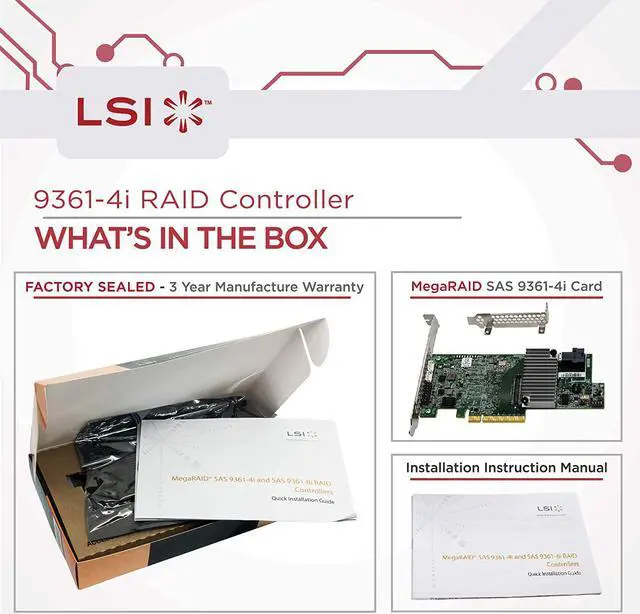 Alt view image 5 of 5 - LSI MegaRAID Controller 9361-4i 4-Port 12Gb/s SAS+SATA PCI-Express 3.0 Low Profile RAID Controller, Single