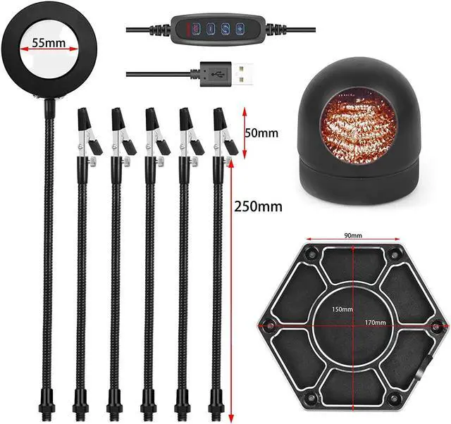 Alt view image 4 of 7 - Helping Hands Soldering Station, Third Hand With 3X Magnifying Lamp, 6 Flexible Helping Hand Arms, Soldering Iron Tip Cleaner Holder For Soldering, Assembly, Repair, Modeling, Hobby, Crafts, Jewelry