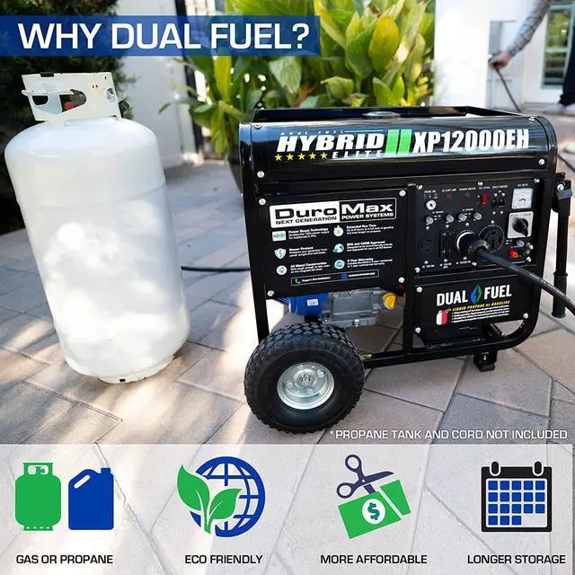 Alt view image 4 of 7 - DuroMax XP12000EH Generator-12000 Watt Gas or Propane Powered Home Back Up & RV Ready, 50 State Approved Dual Fuel Electric Start Portable Generator, Black and Blue