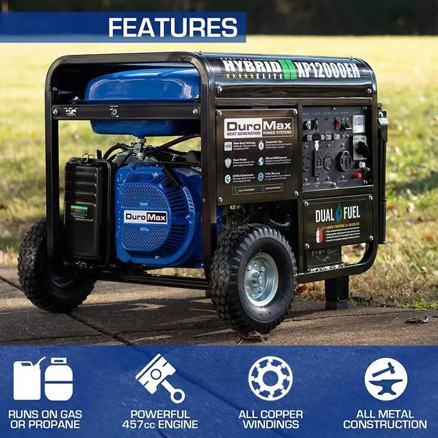 Alt view image 3 of 7 - DuroMax XP12000EH Generator-12000 Watt Gas or Propane Powered Home Back Up & RV Ready, 50 State Approved Dual Fuel Electric Start Portable Generator, Black and Blue