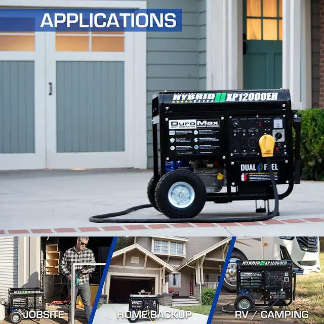 Alt view image 6 of 7 - DuroMax XP12000EH Generator-12000 Watt Gas or Propane Powered Home Back Up & RV Ready, 50 State Approved Dual Fuel Electric Start Portable Generator, Black and Blue