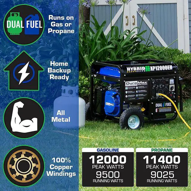 Alt view image 2 of 7 - DuroMax XP12000EH Generator-12000 Watt Gas or Propane Powered Home Back Up & RV Ready, 50 State Approved Dual Fuel Electric Start Portable Generator, Black and Blue