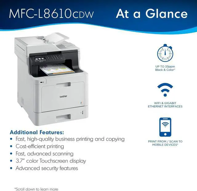Alt view image 3 of 6 - Brother Color Laser Printer, Multifunction Printer, All-in-One Printer, Wireless Networking, Automatic Duplex Printing, Mobile Printing and Scanning