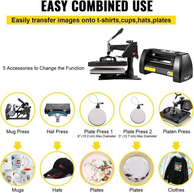 Alt view image 7 of 7 - 5 in 1 Heat Press 15"x12" + 14" Vinyl Cutter Plotter Printer Sublimation Machine