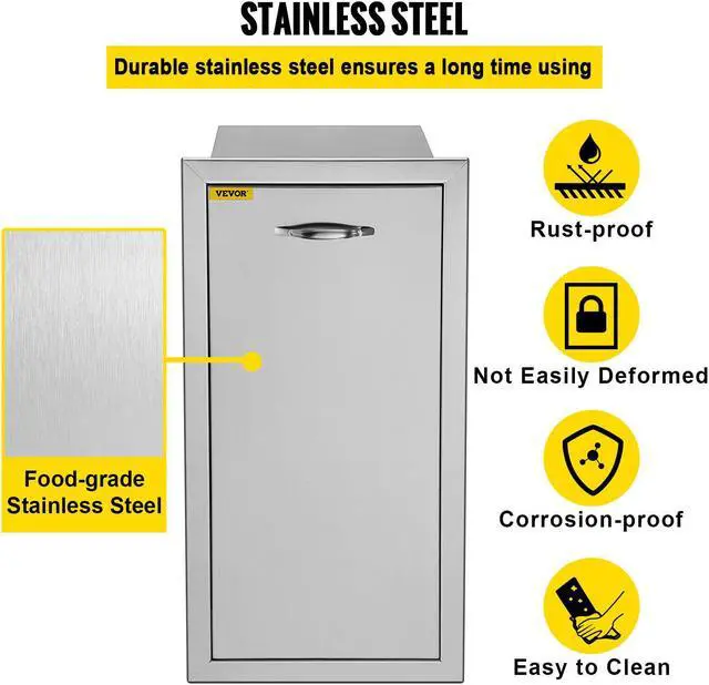 Alt view image 4 of 7 - Drawer Outdoor Kitchen BBQ Island Narrow Trash Bin Stainless Steel 26" X 13.5"