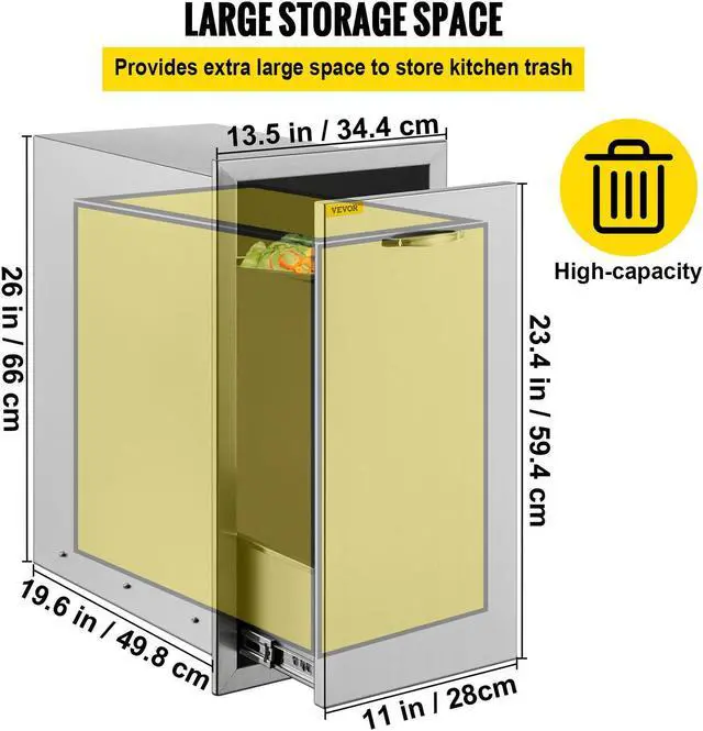 Alt view image 3 of 7 - Drawer Outdoor Kitchen BBQ Island Narrow Trash Bin Stainless Steel 26" X 13.5"